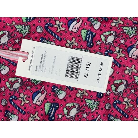 NWT Vineyard Vines Girls Santa Whale Tree Holiday Pajama Pants Pink XL 16 - Picture 4 of 5